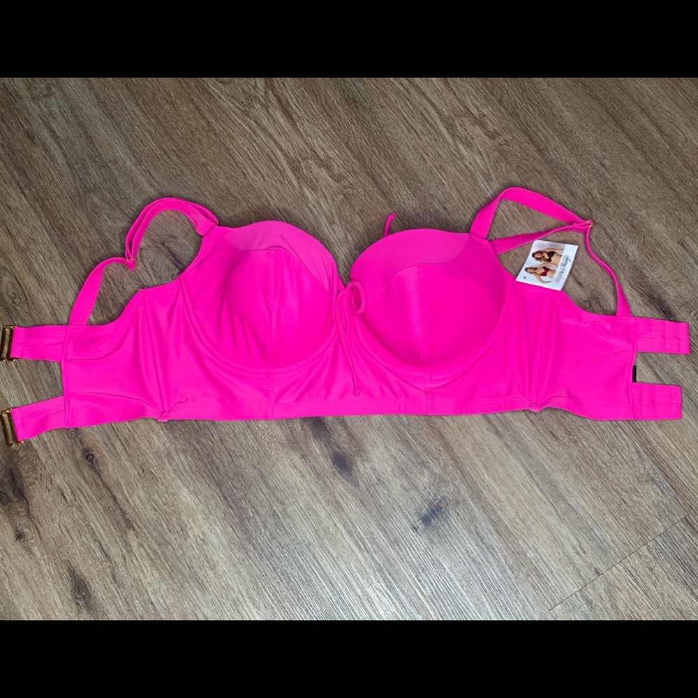 NEW WITH TAGS SUPPORTIVE 36DDD HOT PINK BIKINI TOP WITH PADDING AND UNDERWIRE
